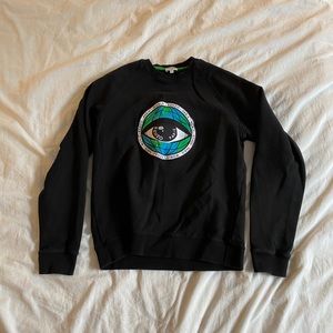 KENZO PARIS BLACK EMBROIDERED CREWNECK